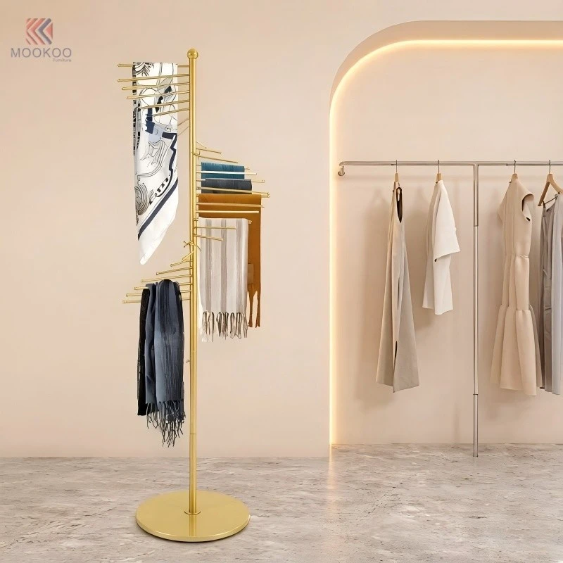Modern Detachable Polished Tree Metal Scarf Rack Base Rotating Scarf Organizer Display Stand For Boutiques Retail Clothing suppliers