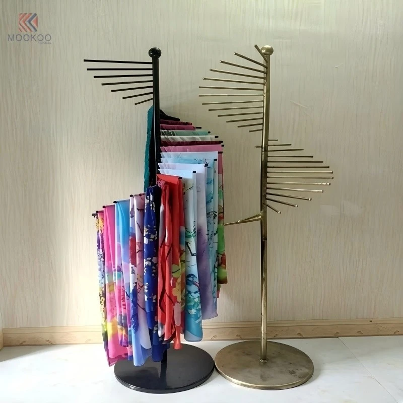 Modern Detachable Polished Tree Metal Scarf Rack Base Rotating Scarf Organizer Display Stand For Boutiques Retail Clothing factory