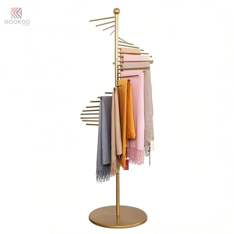 Modern Detachable Polished Tree Metal Scarf Rack Base Rotating Scarf Organizer Display Stand For Boutiques Retail Clothing high quality