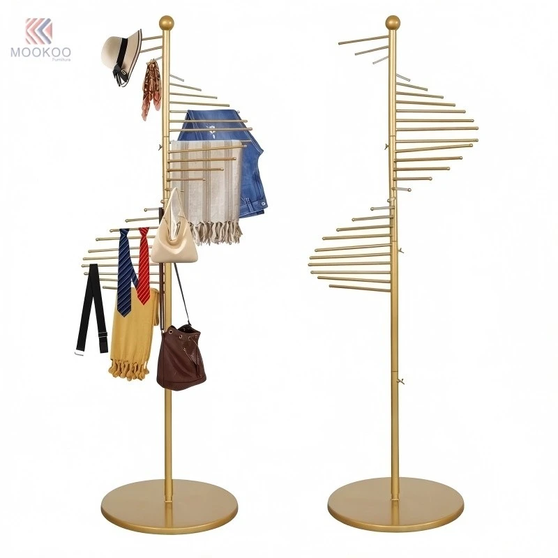 Modern Detachable Polished Tree Metal Scarf Rack Base Rotating Scarf Organizer Display Stand For Boutiques Retail Clothing best